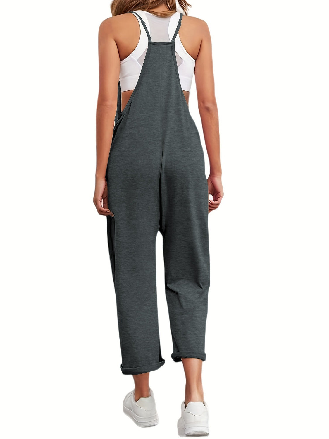 Full size spaghetti strap straight leg jumpsuit with pockets