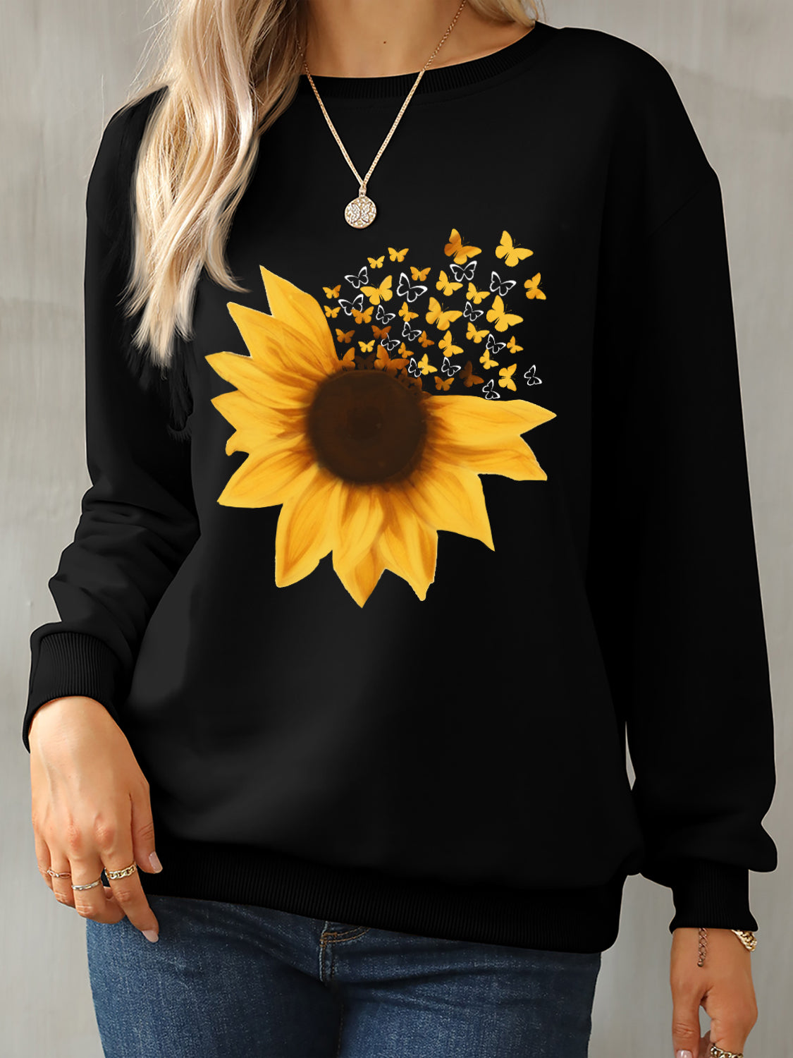 Sunflower round neck dropped shoulder sweatshirt - black / s