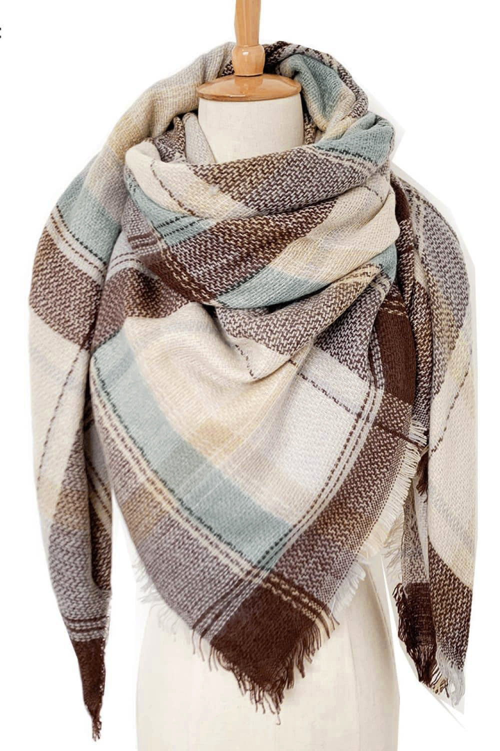 Plaid imitation cashmere scarf - chestnut / one size