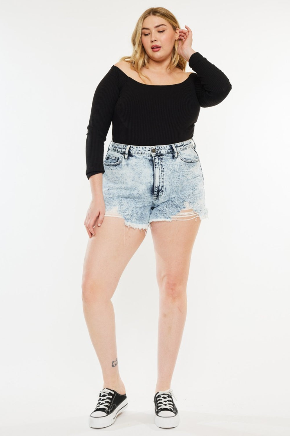 Kancan full size distressed high waist denim shorts