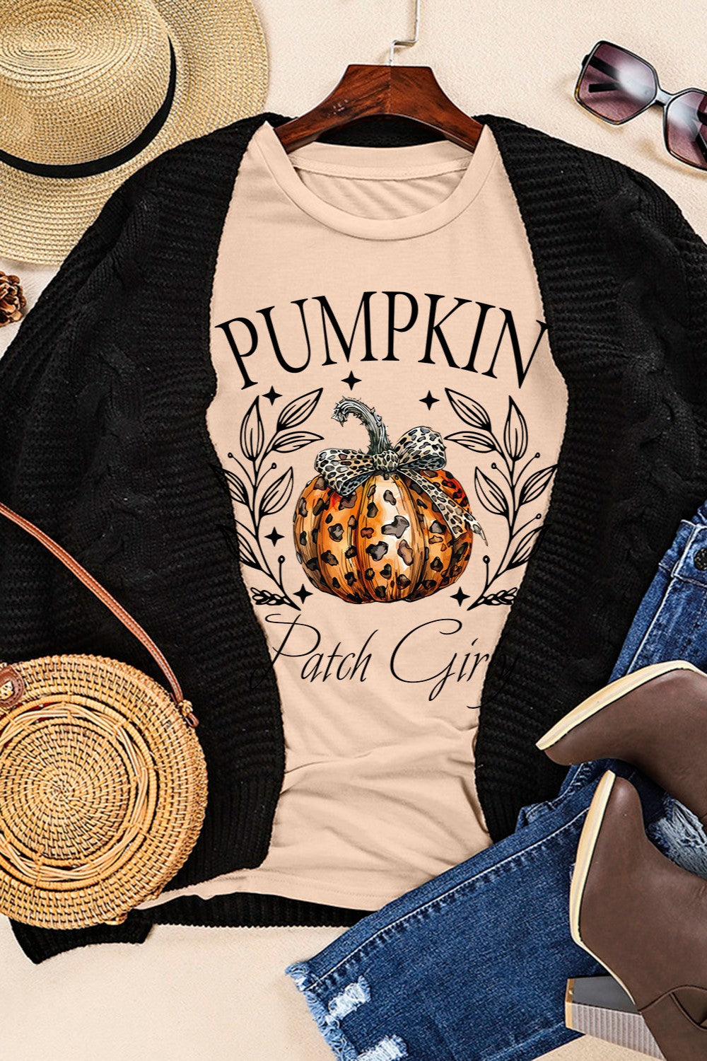 Pumpkin graphic round neck short sleeve t-shirt