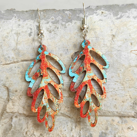 Leaf shape wooden dangle earrings - style c / one size