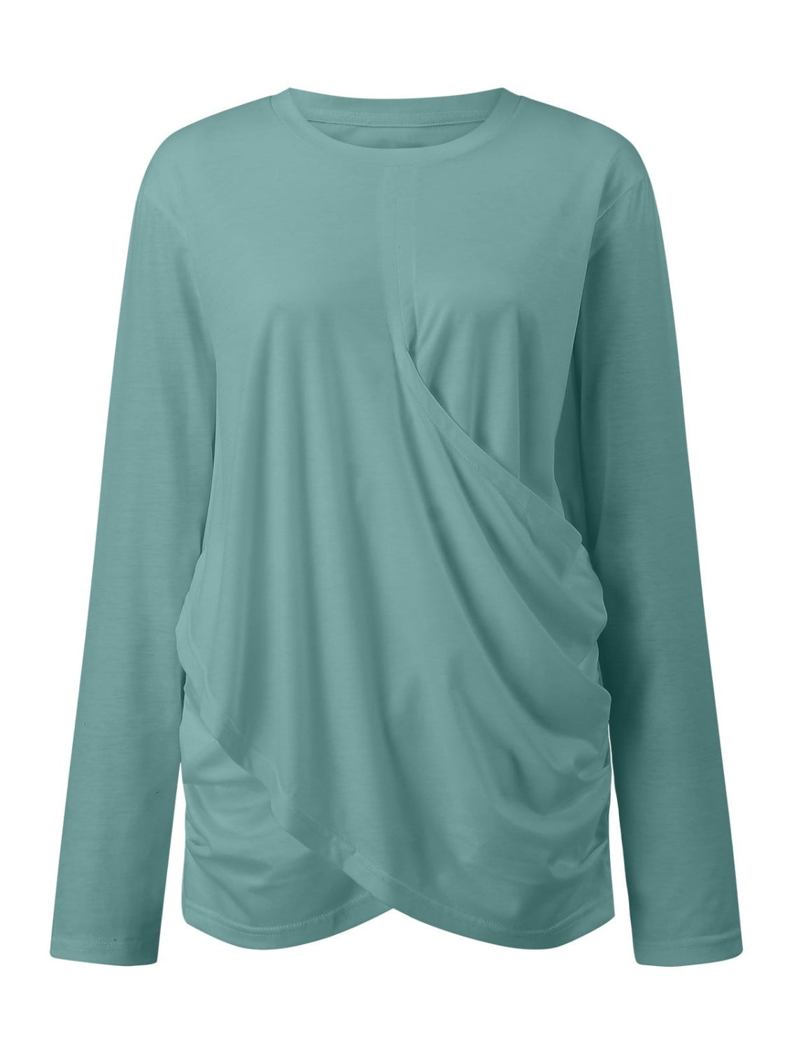 Ruched round neck long sleeve t-shirt