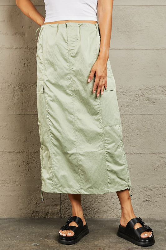 Hyfve just in time high waisted cargo midi skirt - light green / s