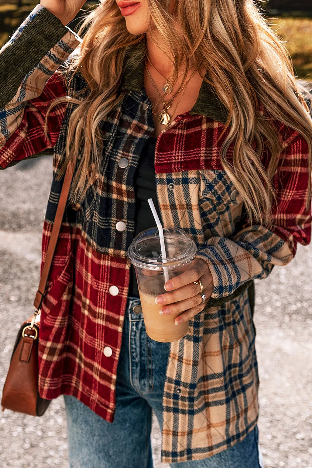 Plaid button up long sleeve jacket - s