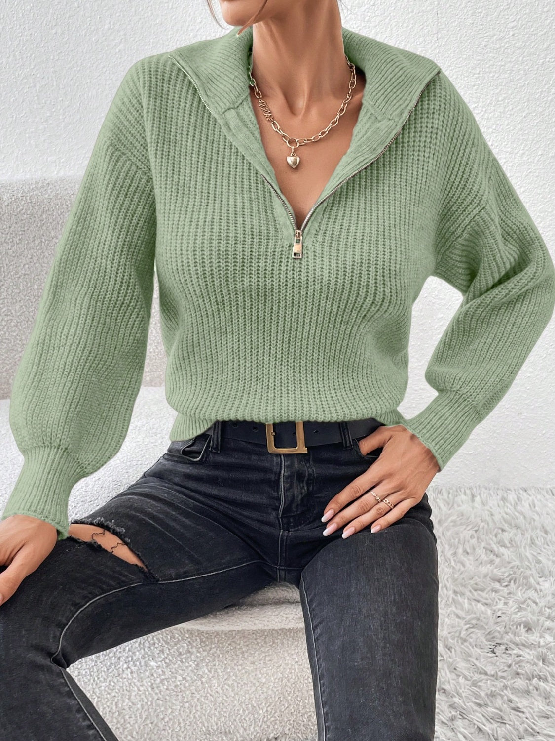 Honey half zip dropped shoulder sweater