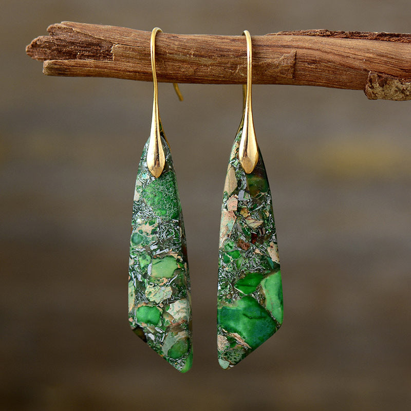 Gold-plated copper dangle earrings - green/gold / one size