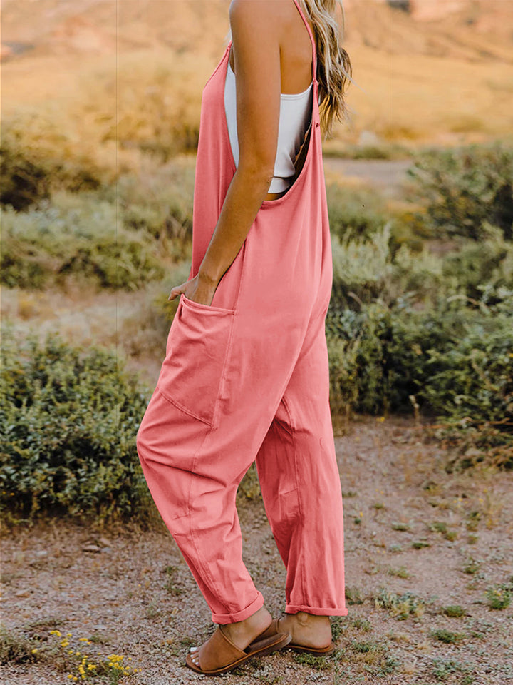 Double take full size sleeveless v-neck pocketed jumpsuit