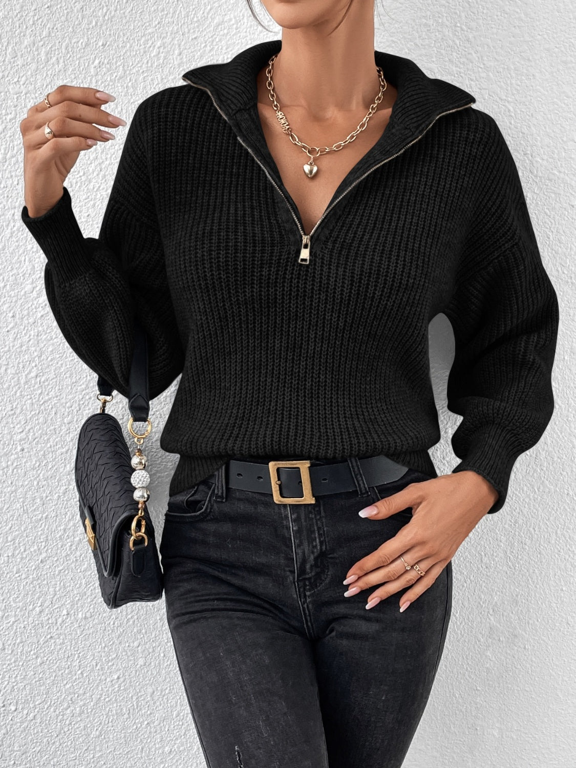 Honey half zip dropped shoulder sweater