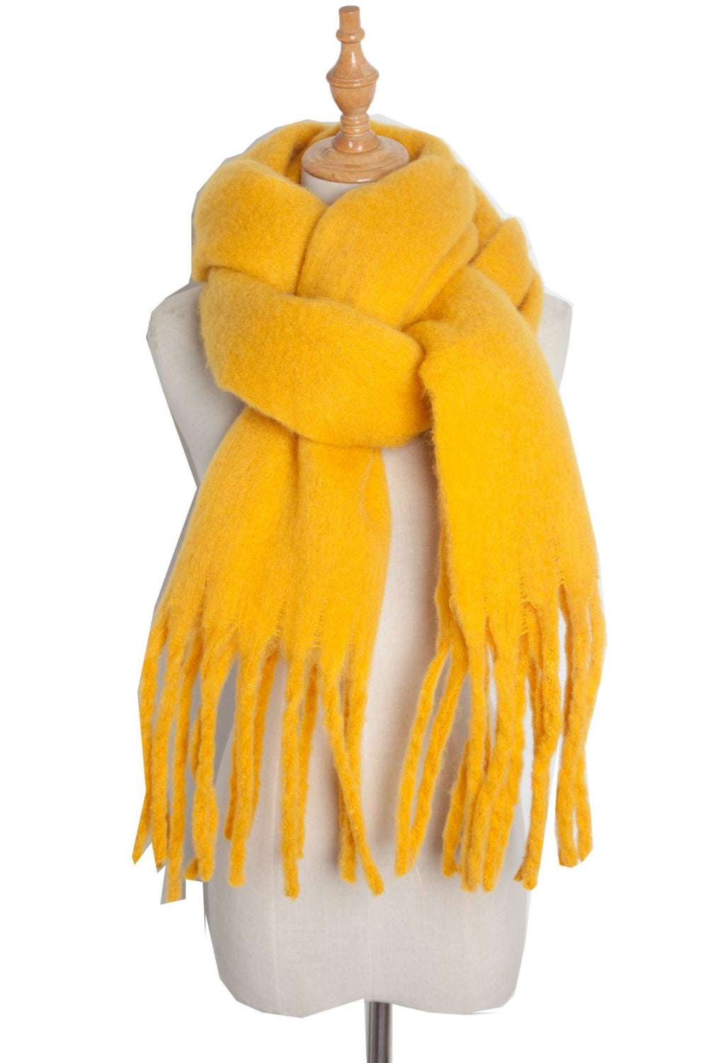 Fringe detail polyester scarf - yellow / one size