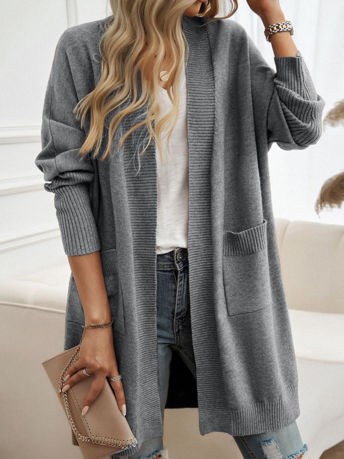 Open front long sleeve cardigan