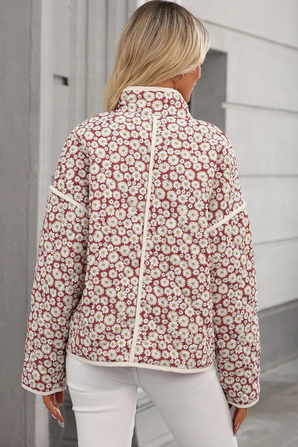 Floral snap down mock neck coat