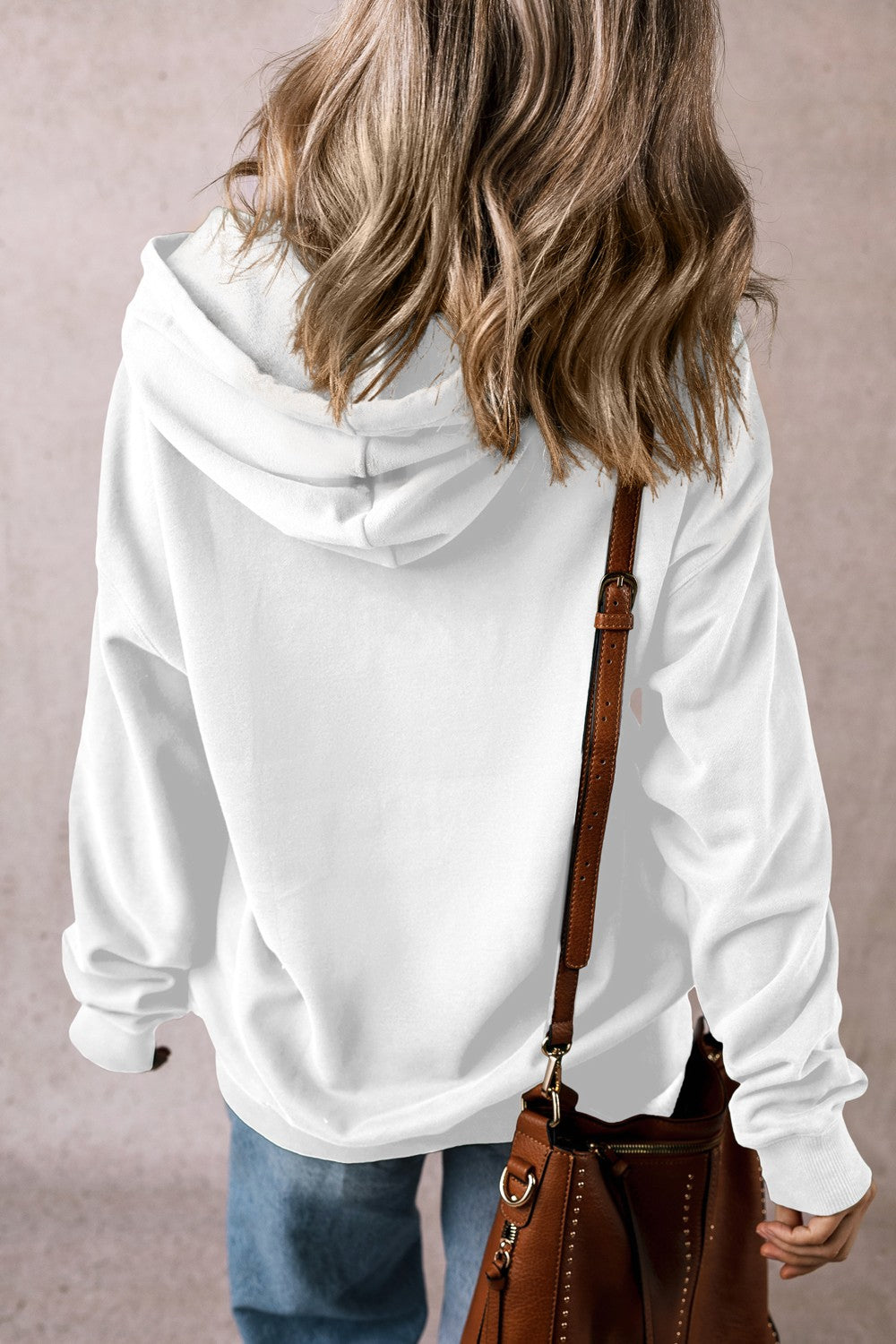 Drawstring pocketed long sleeve hoodie