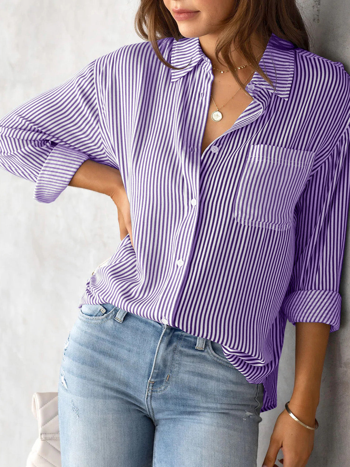 Lovelet striped collared neck shirt with pocket