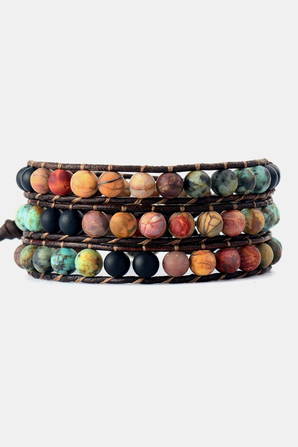 Handmade triple layer beaded agate bracelet - multicolor / one size