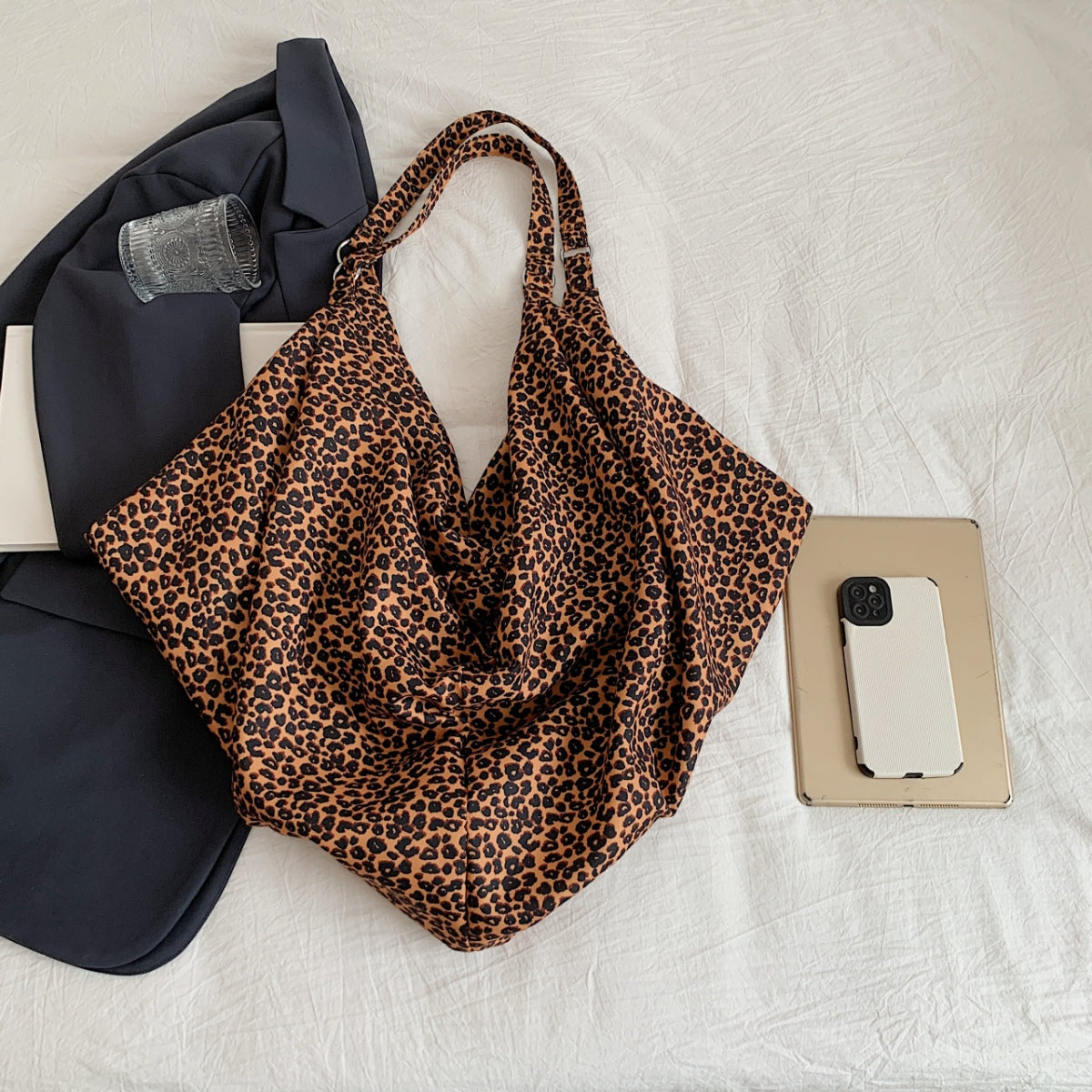 Leopard polyester tote bag