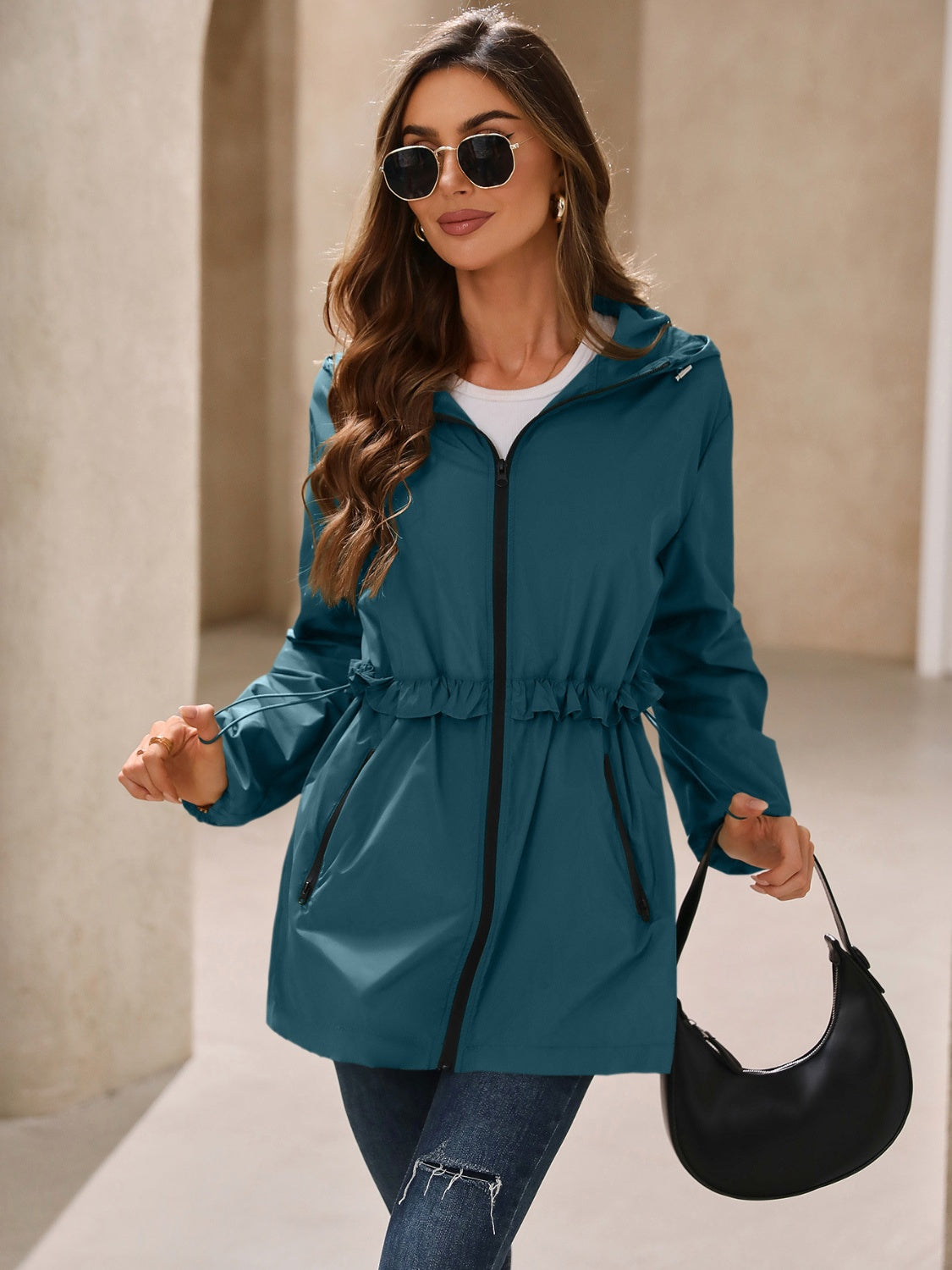 Ivy lane outdoor waterproof long sleeve hooded windbreaker