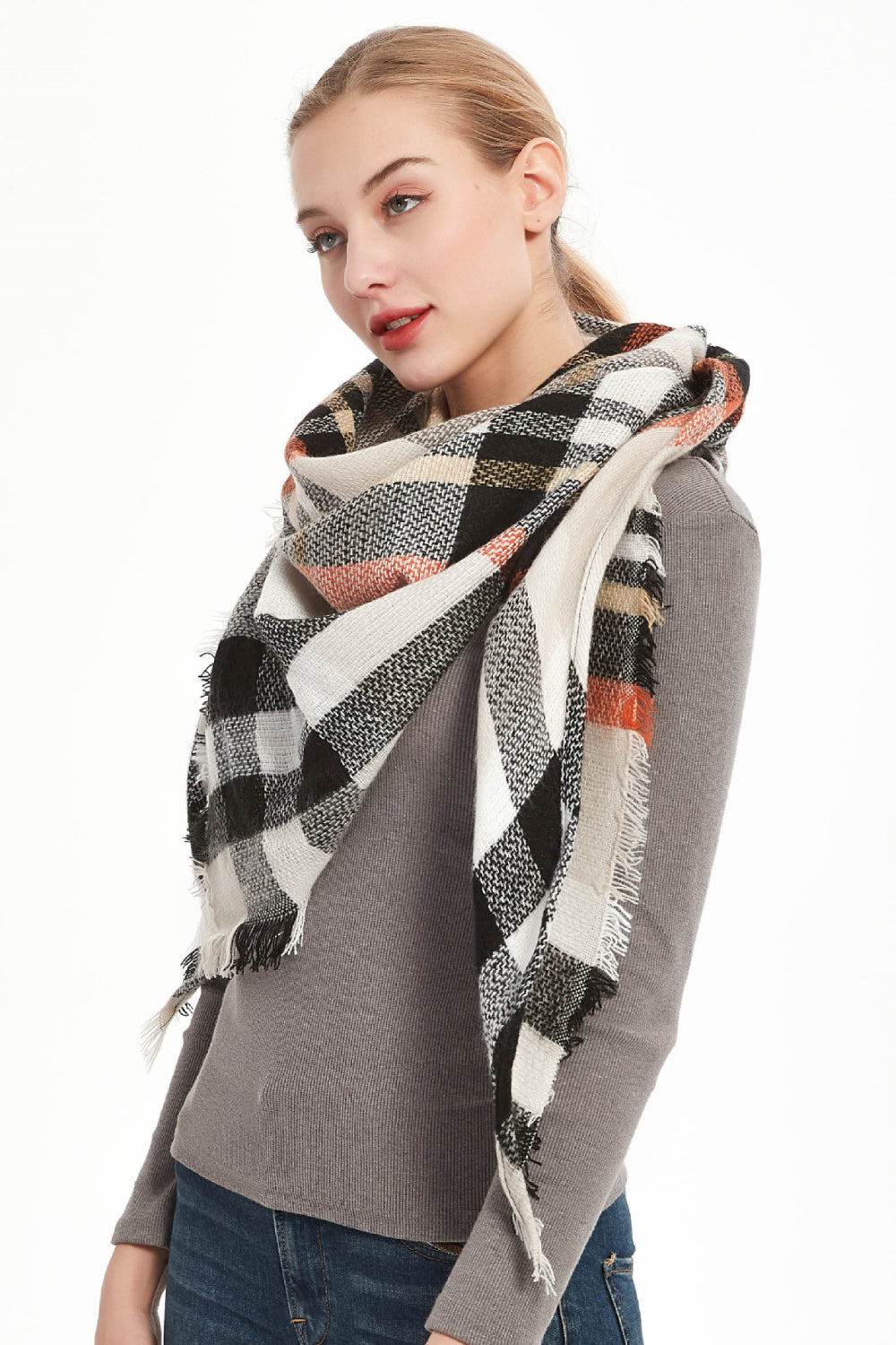 Faux cashmere plaid scarf