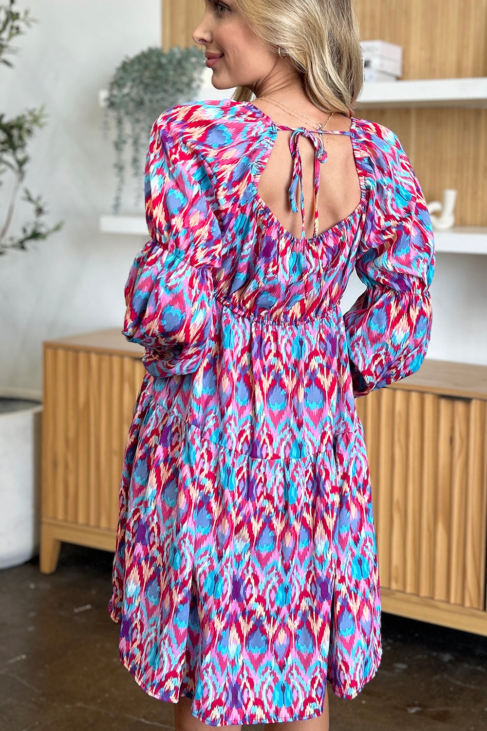 Double take full size printed long sleeve dress