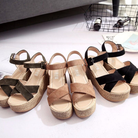 Crisscross open toe wedge sandals