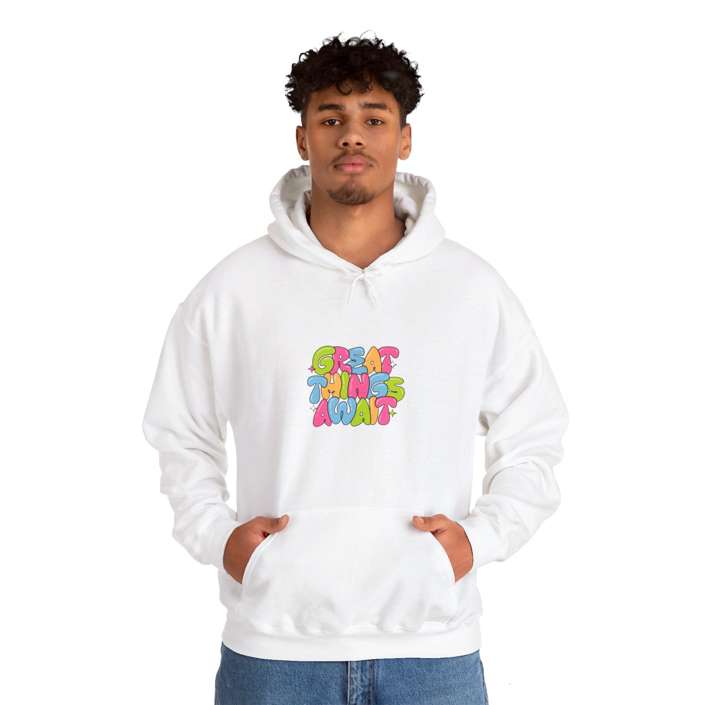 Kay chimba great things await unisex heavy blend™ hooded sweatshirt - white / s - hoodie