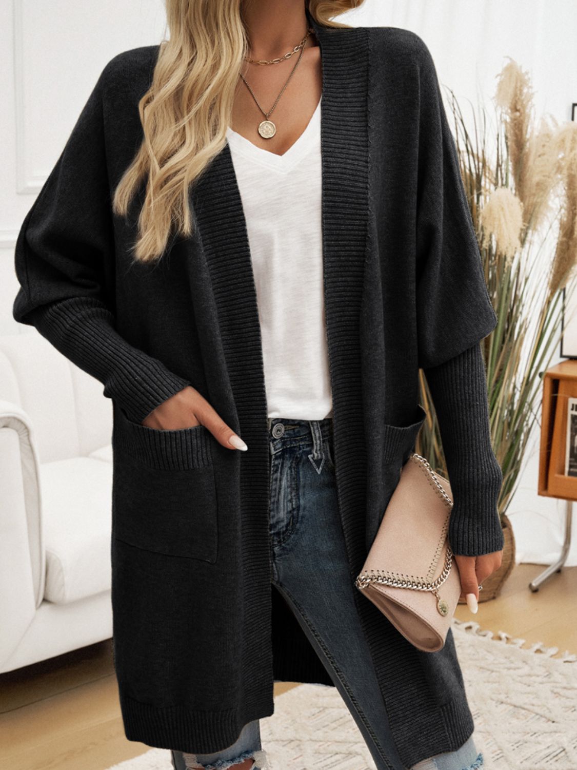 Open front long sleeve cardigan