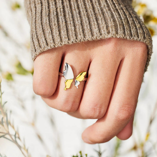 925 sterling silver butterfly ring - gold / 7