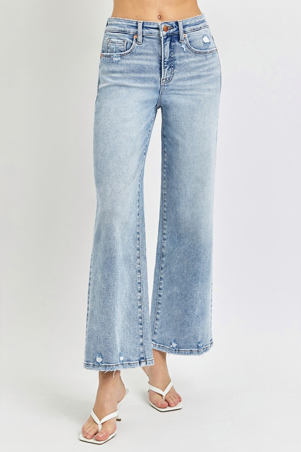 Risen full size tummy control high rise crop wide leg jeans