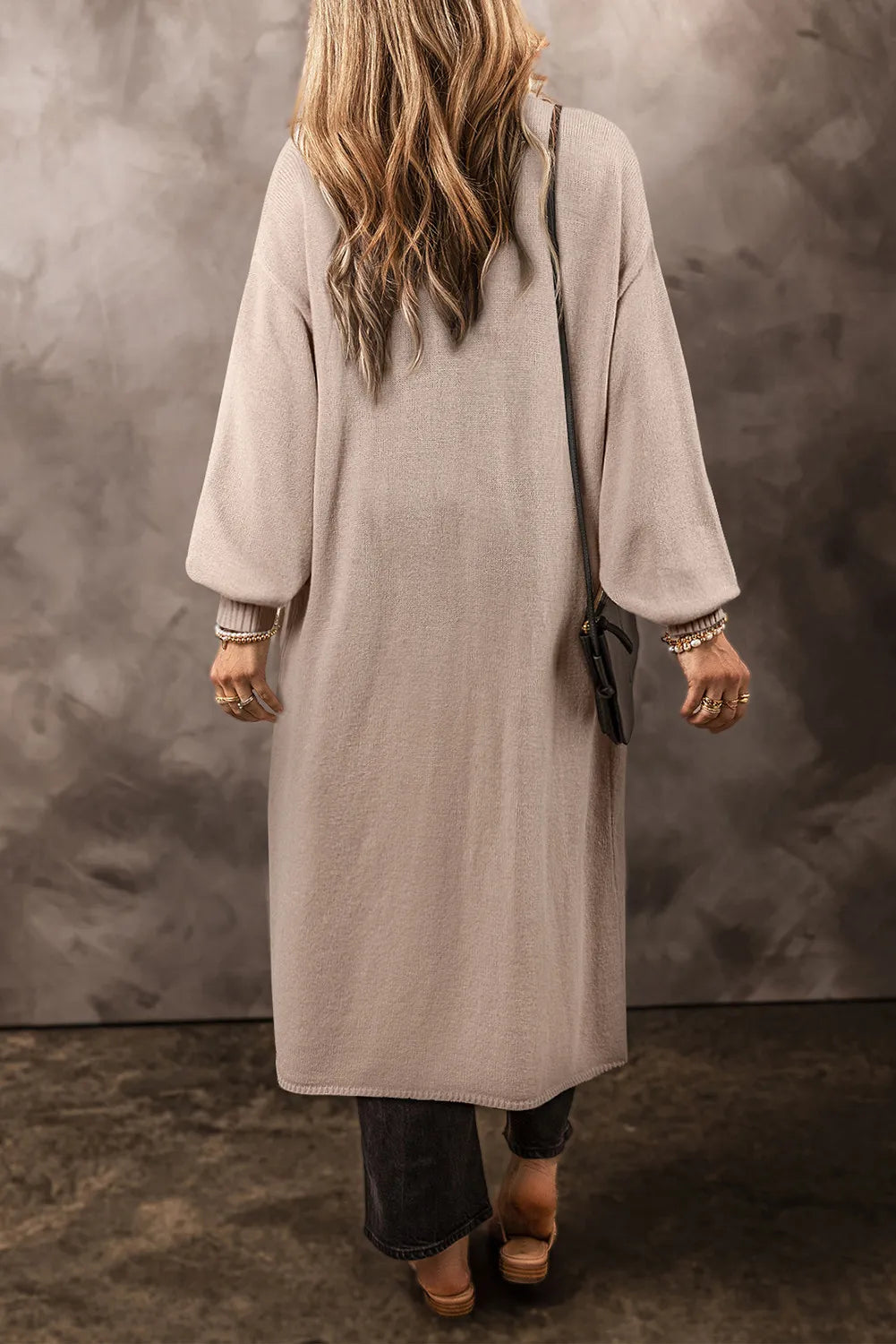 Pocketed open front long sleeve cardigan