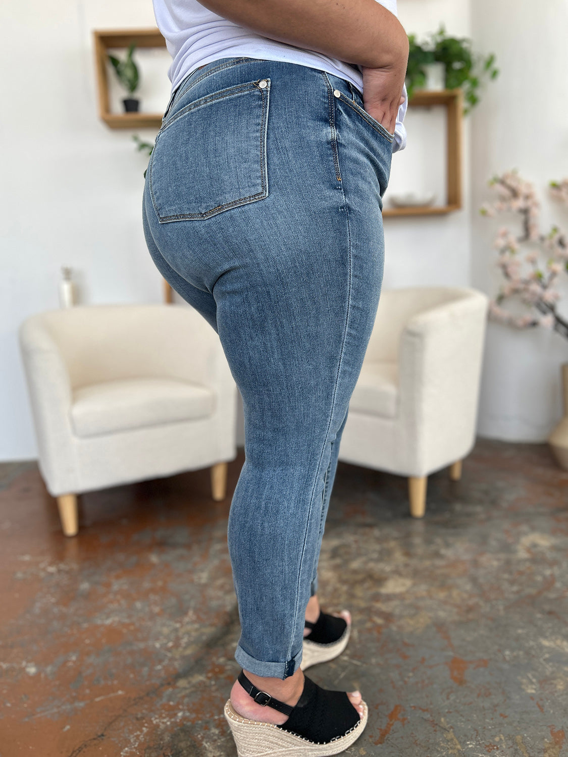 Judy blue full size cuffed hem slim jeans