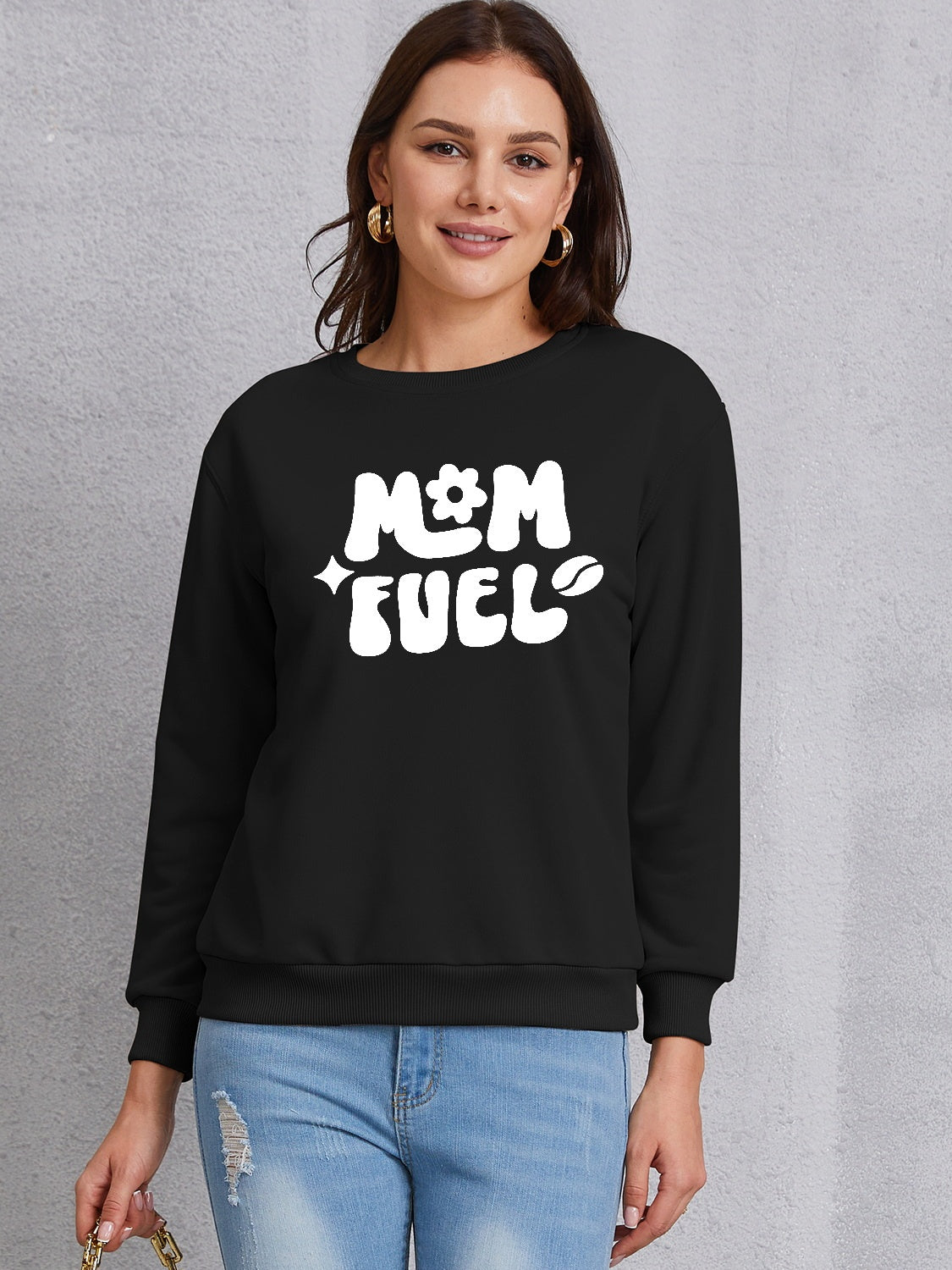 Letter graphic round neck sweatshirt - black / s