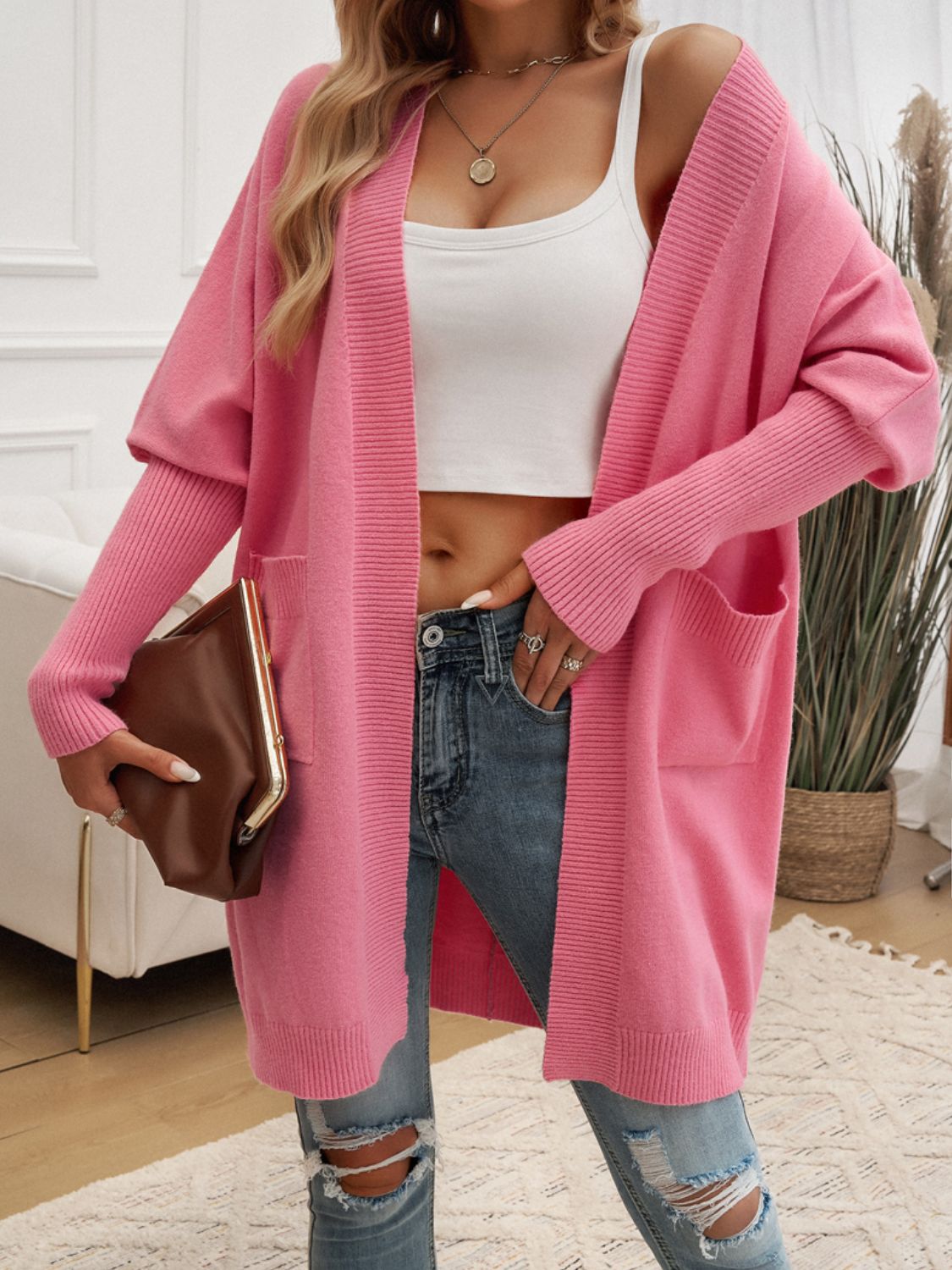 Open front long sleeve cardigan