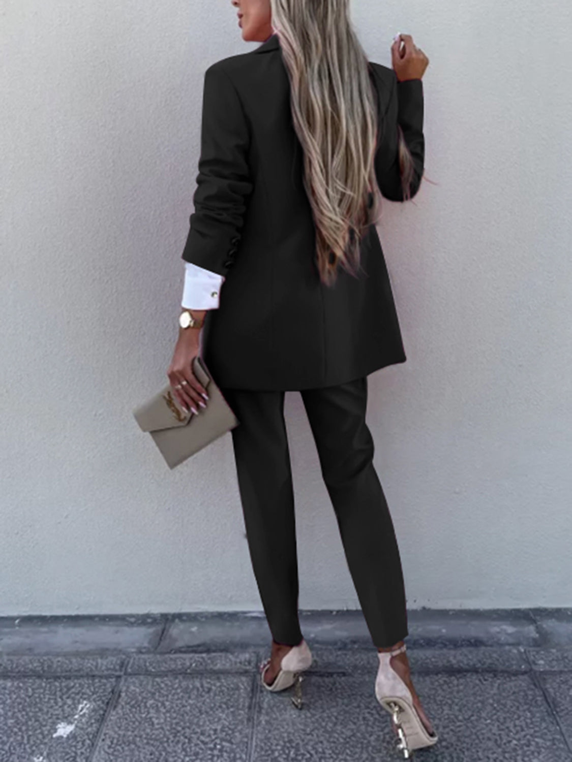 Lapel collar long sleeve blazer and pants set