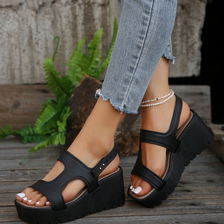 Open toe wedge sandals - black / 35(us4)