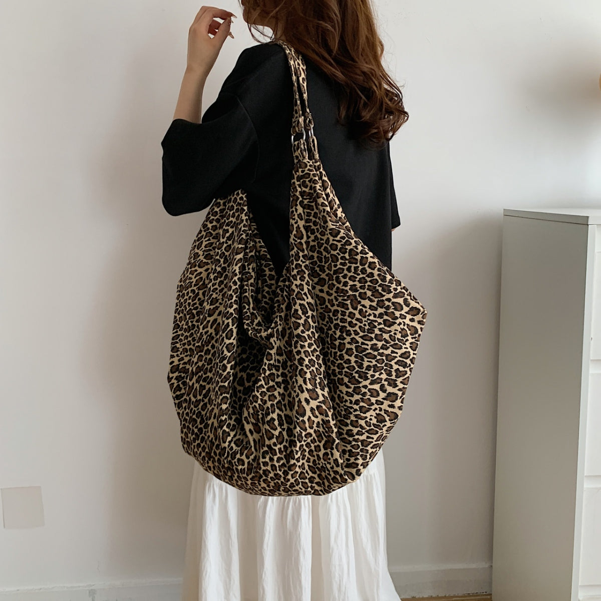 Leopard polyester tote bag