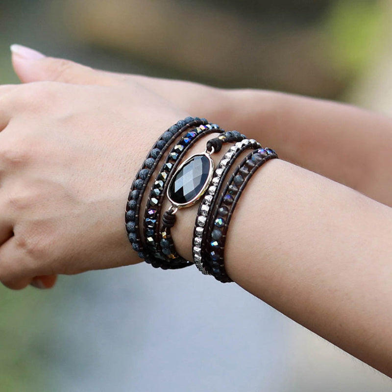 Agate beaded bracelet - black / one size