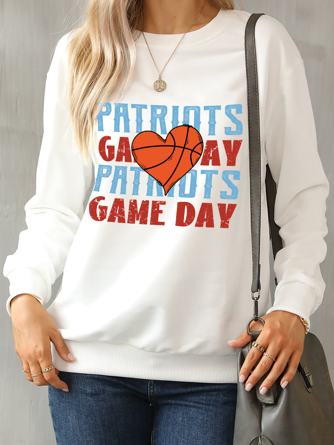 Patriots game day round neck dropped shoulder sweatshirt - white / s