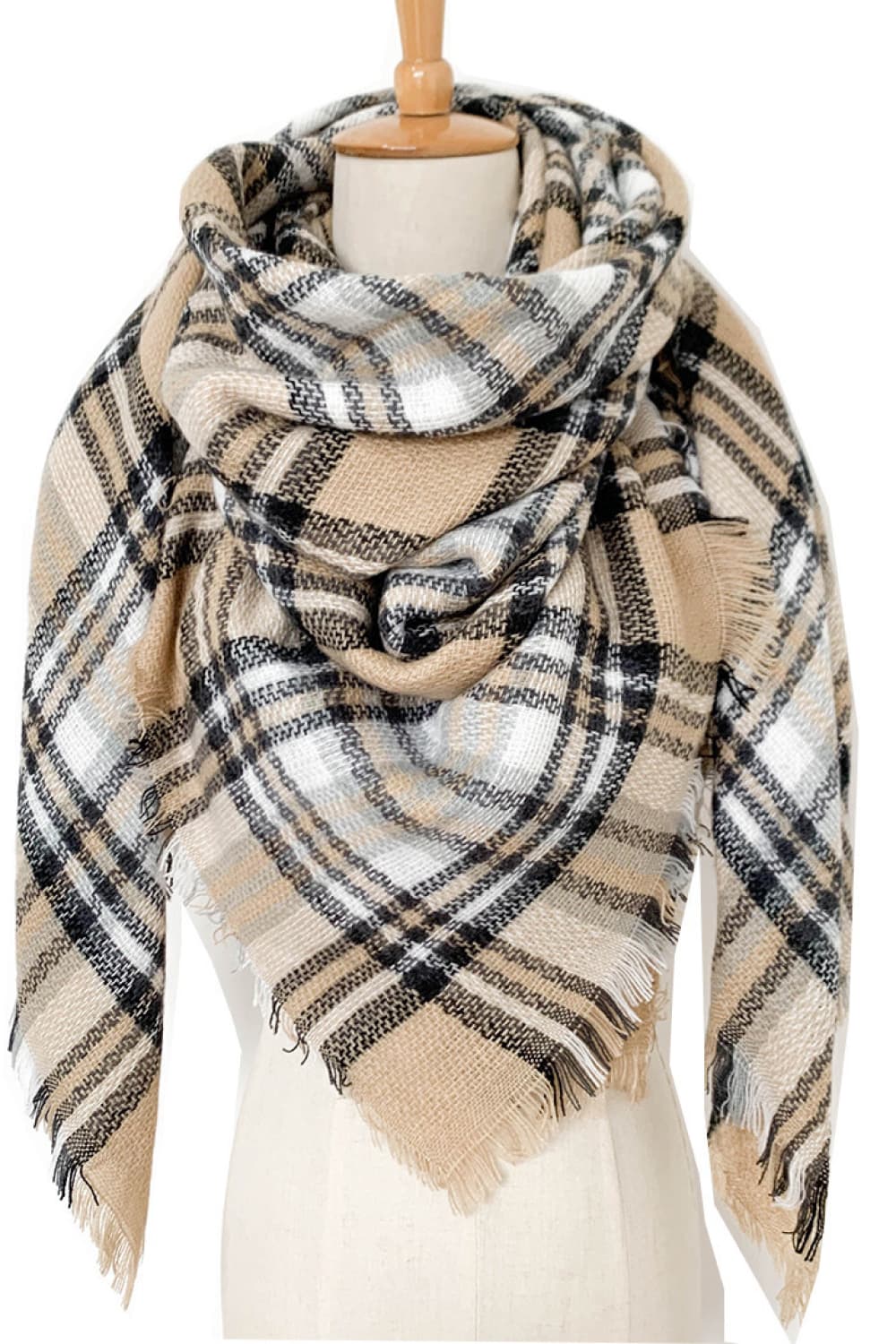 Plaid imitation cashmere scarf - tan / one size