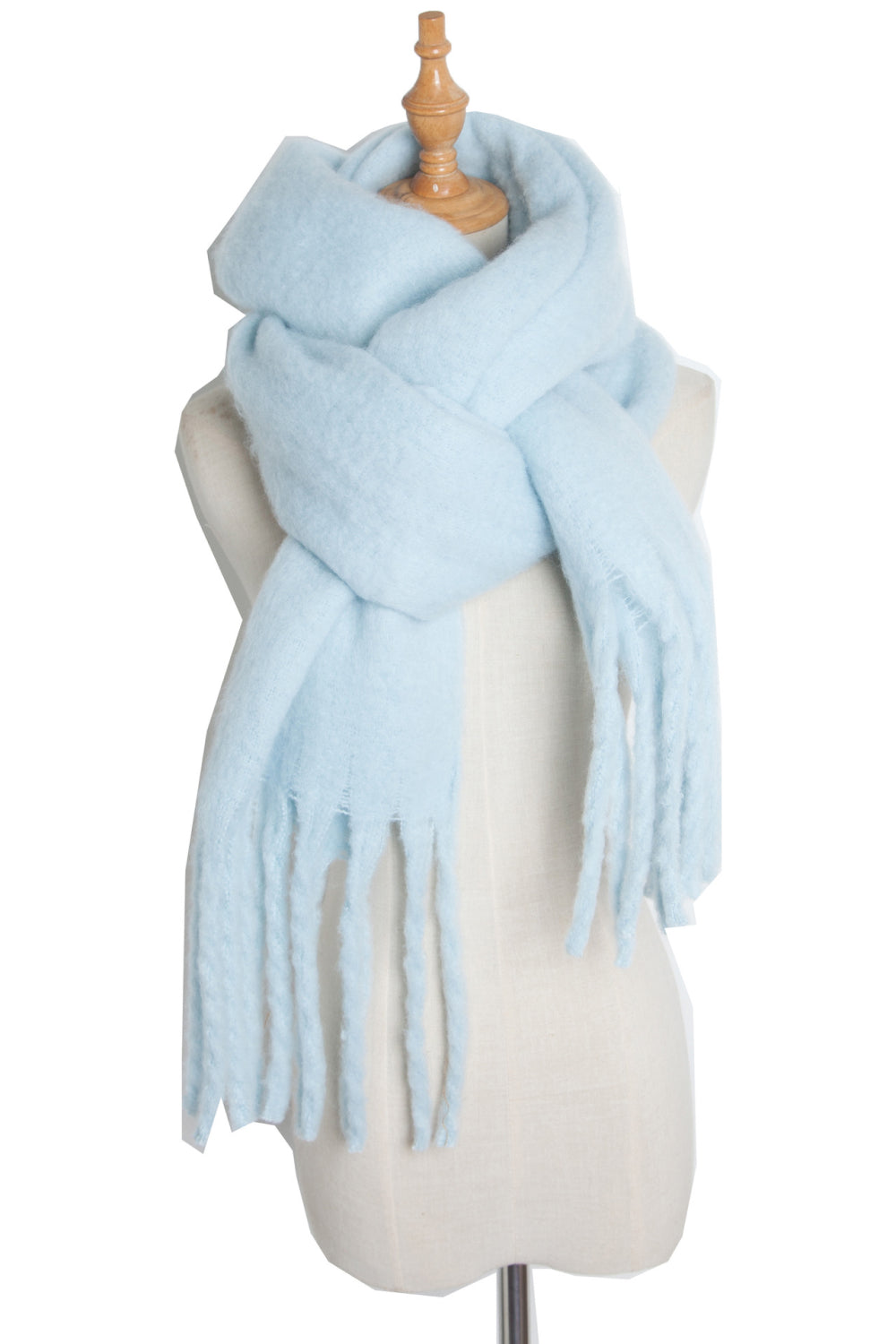 Fringe detail polyester scarf - light blue / one size