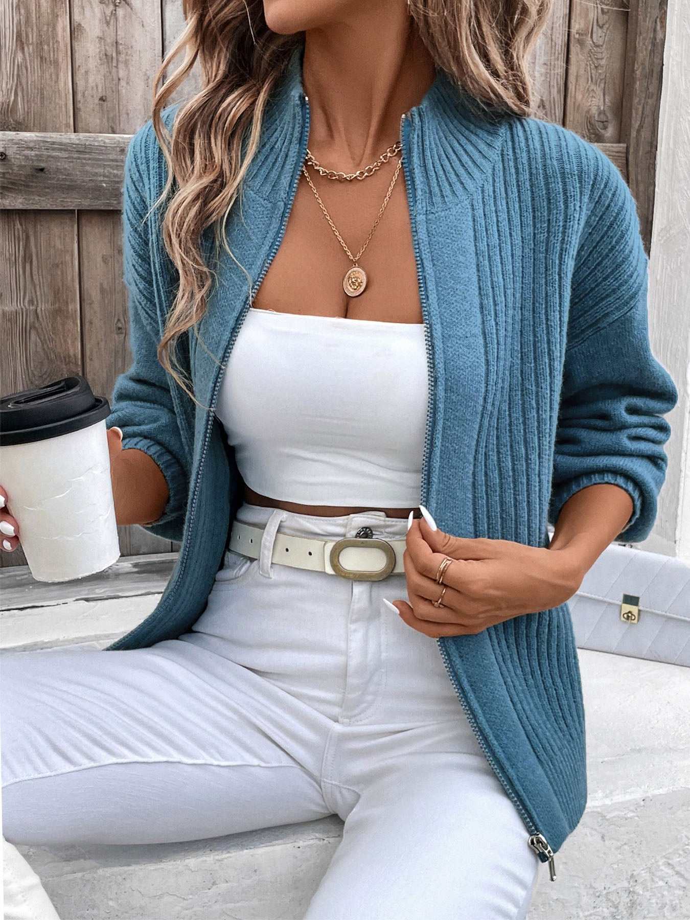 Zip up long sleeve cardigan