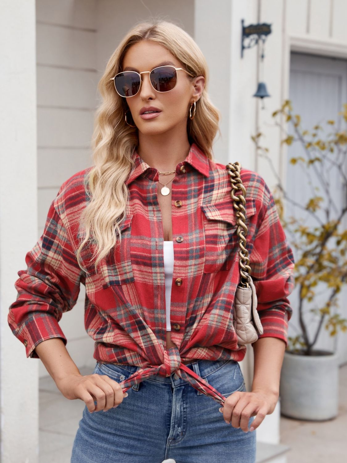 Mandy plaid button up long sleeve shirt