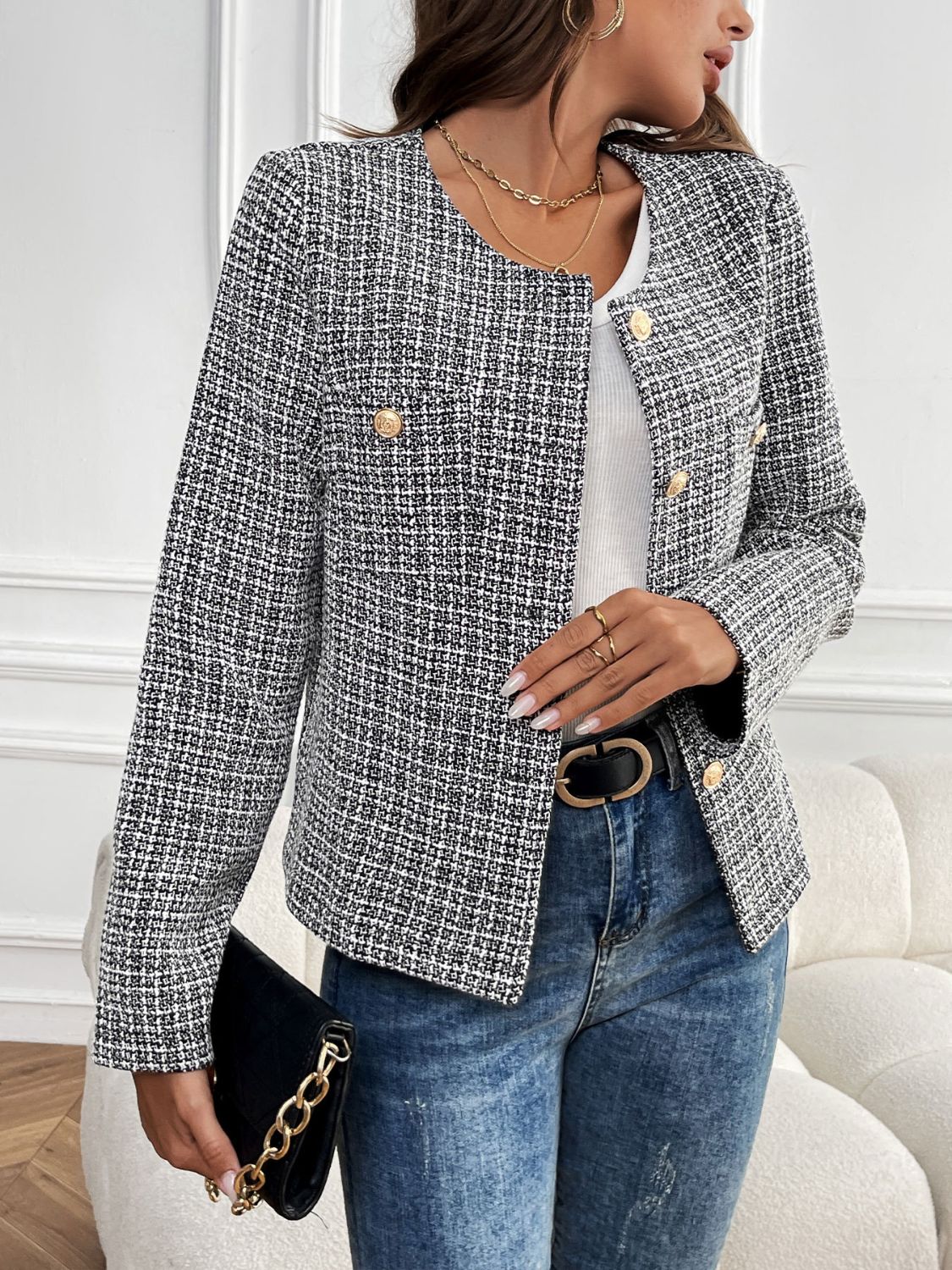 Perfee plaid long sleeve outerwear