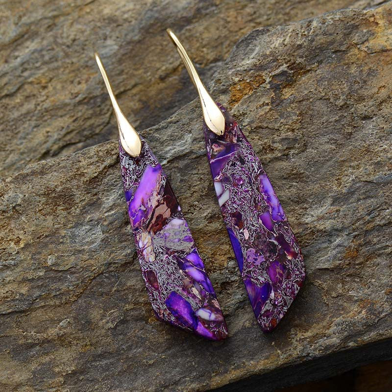 Gold-plated copper dangle earrings - purple/gold / one size