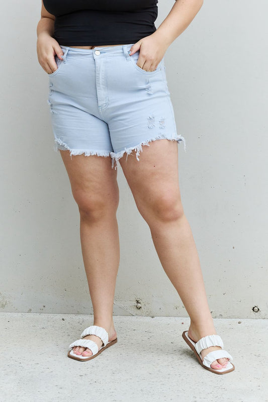 Risen katie full size high waisted distressed shorts in ice blue - light / s