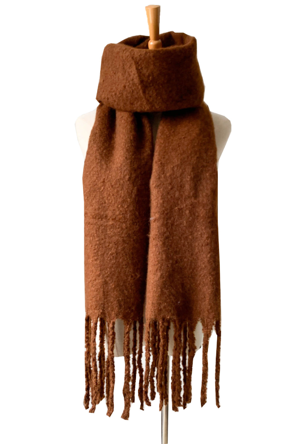 Fringe detail polyester scarf - brown / one size