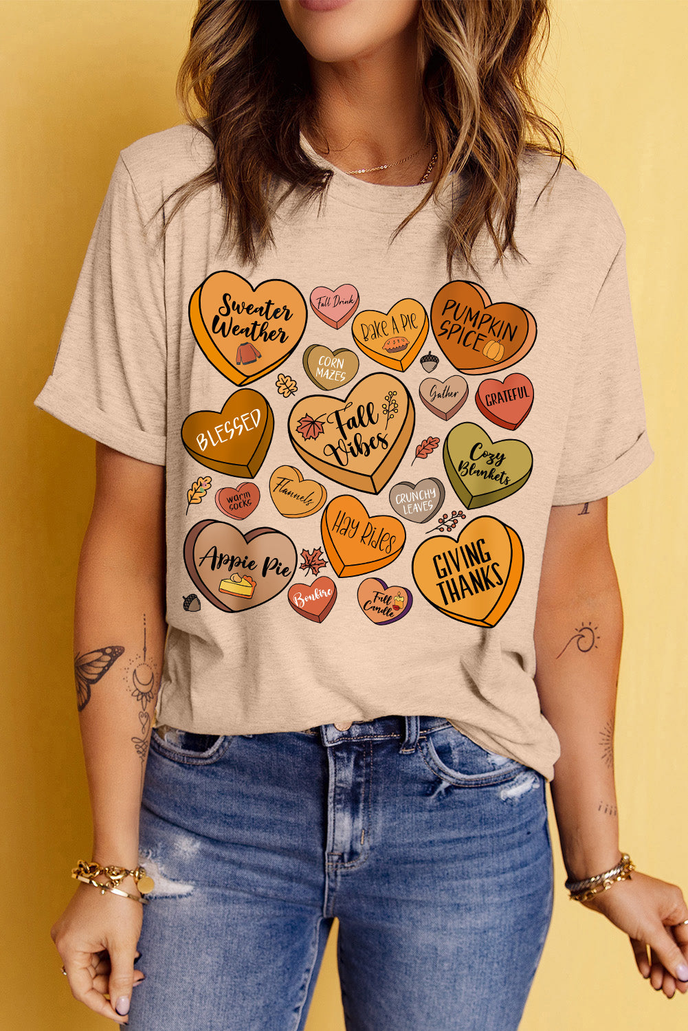 Heart graphic round neck short sleeve t-shirt