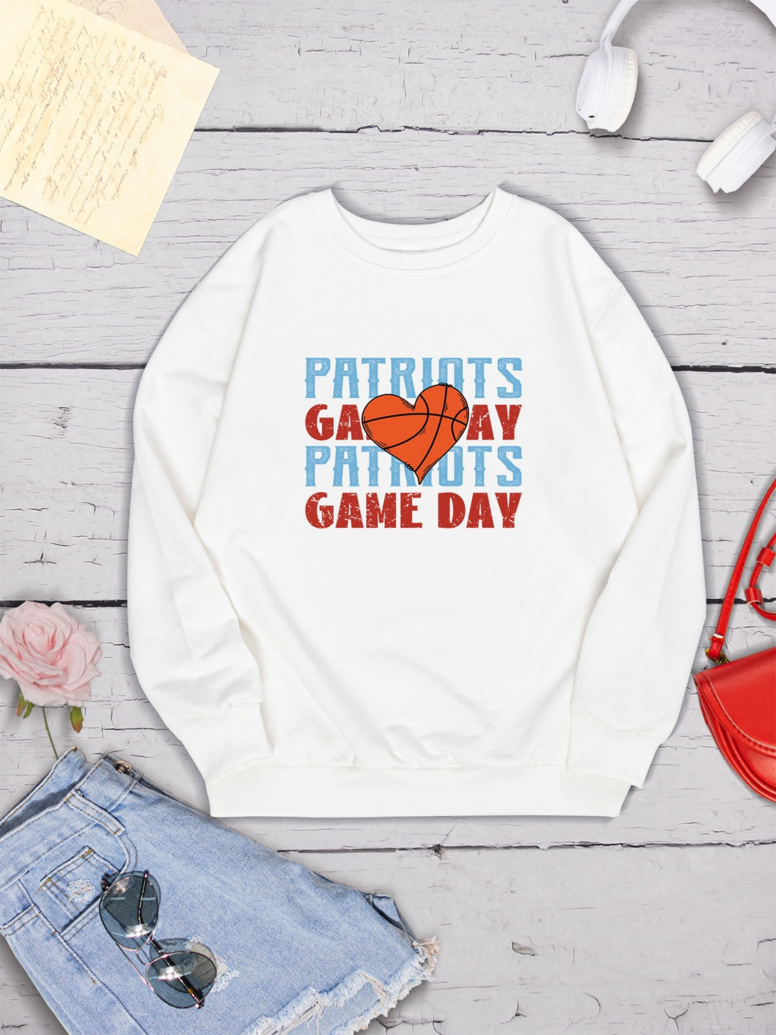 Patriots game day round neck dropped shoulder sweatshirt