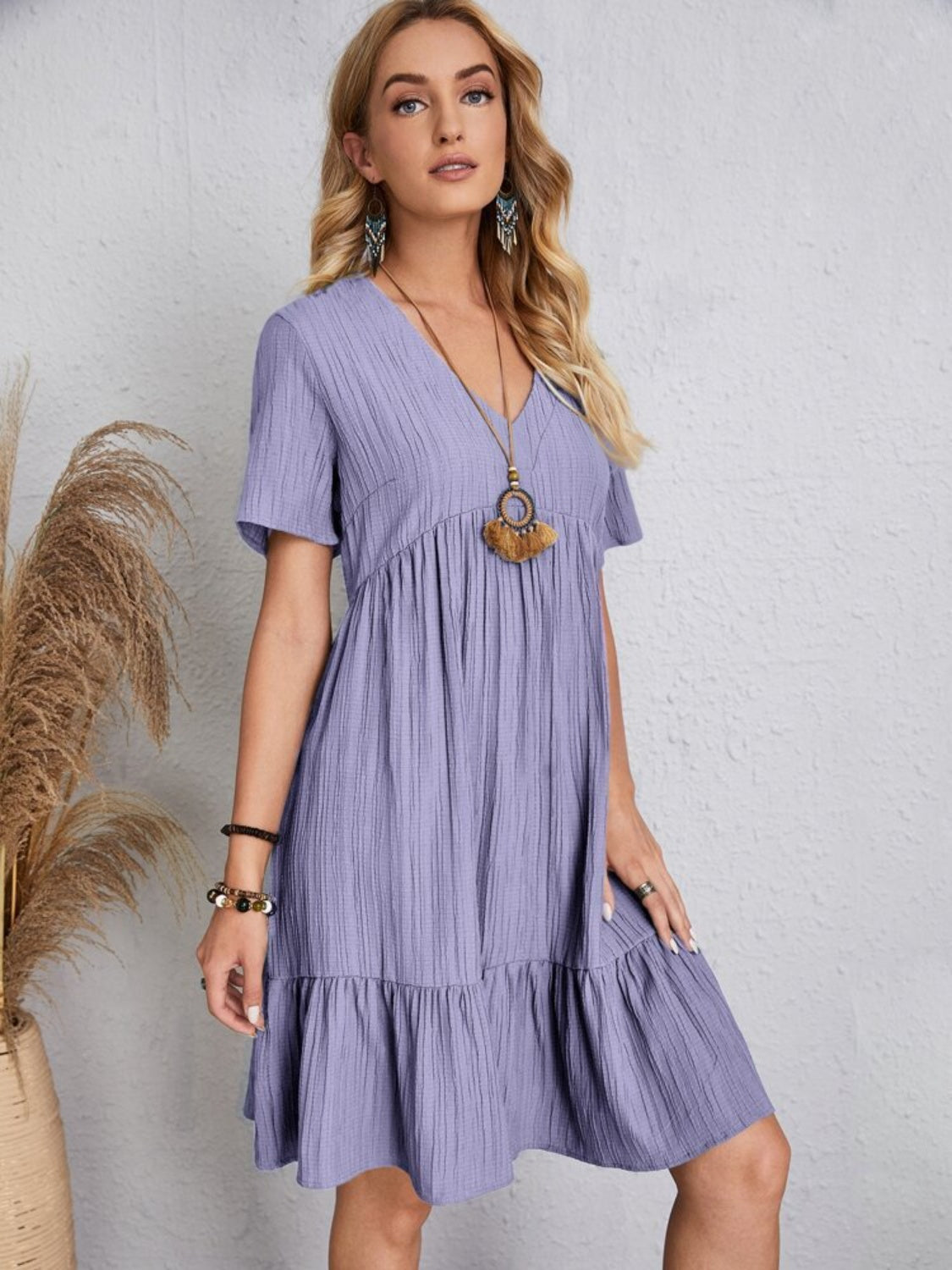 Full size v-neck short sleeve dress