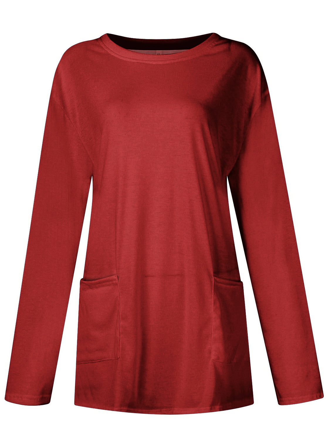 Full size pocketed round neck long sleeve t-shirt