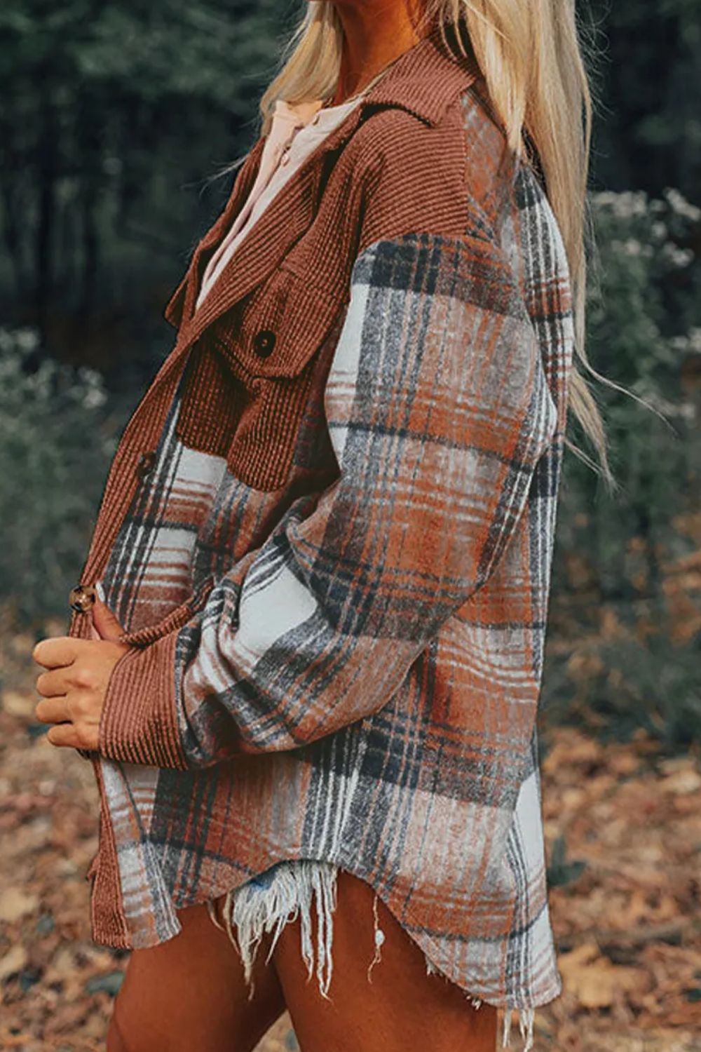 Plaid button up long sleeve shacket